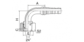20593-W 90°METRIC FEMALE 24°CONE O-RING H.T.  20593-W 90°METRIC FEMALE 24°CONE O-RING H.T.