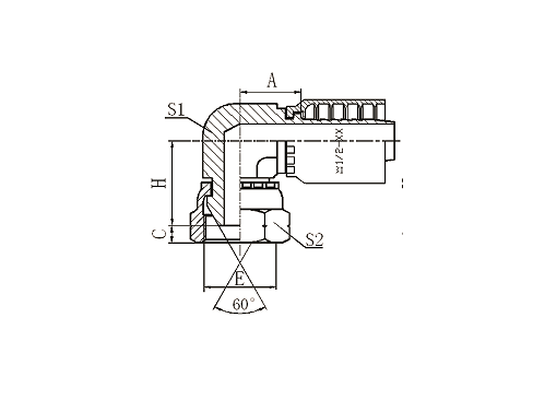 22691KY 90°BSP COMPACT FEMALE 60°CONE 22691KY 90°BSP COMPACT FEMALE 60°CONE
