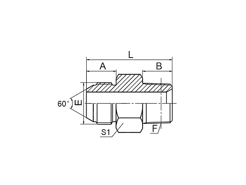 1KT-SP METRIC MALE 60° CONE / BSPT MALE  1KT-SP METRIC MALE 60° CONE / BSPT MALE