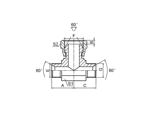 BB BSP MALE 60° SEAT / BSP FEMALE 60° CONE BRANCH TEE BB BSP MALE 60° SEAT / BSP FEMALE 60° CONE BRANCH TEE