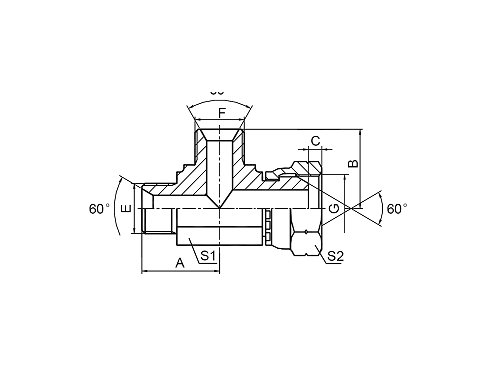 CB BSP MALE 60° SEAT / BSP  FEMALE 60° CONE RUN TEE