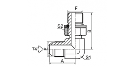 1JH9-OG 90° ELBOW JIC MALE 74° CONE/METIRC MALE ADJUSTABLE STUD END L-SERIES ISO 6149-3 1JH9-OG 90° ELBOW JIC MALE 74° CONE/METIRC MALE ADJUSTABLE STUD END L-SERIES ISO 6149-3