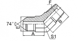 1JT4-SP 45° ELBOW JIC MALE 74° CONE/BSPT MALE 1JT4-SP 45° ELBOW JIC MALE 74° CONE/BSPT MALE
