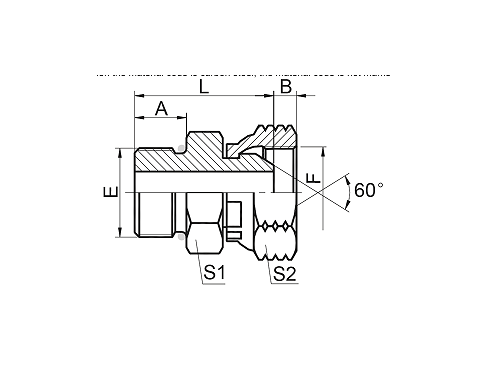 2OU SAE O-RING BOSS L-SERIES ISO 11926-3 /  NPSM FEMALE 60° CONE  2OU SAE O-RING BOSS L-SERIES ISO 11926-3 /  NPSM FEMALE 60° CONE